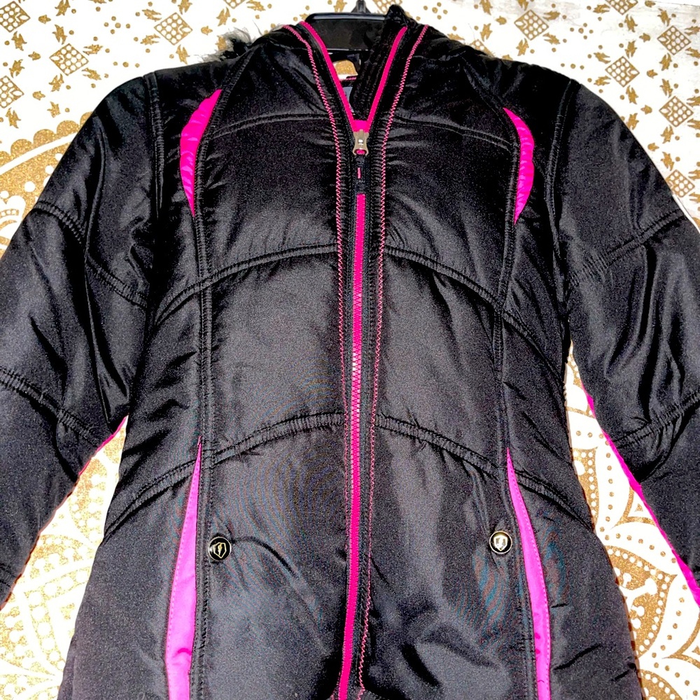✨HP✨ GIRLS “PROTECTION SYSTEM” BLACK/PINK/WHITE SNOW HOODED JACKET, SIZE 10/12 - Picture 4 of 11